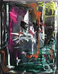 "Città del Neon", #michaelscottwoodcock quadro astratto olio su tela arte - Foto 1 di 3