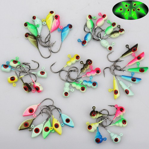 12pcs Ice Fishing Jig Heads Crappie Perch Panfish GLOW Jigs Fishing