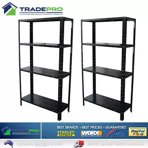 2x 4 Shelf Metal Garage Storage Unit Black Steel 60kg Shelving Book Rack - Picture 1 of 4