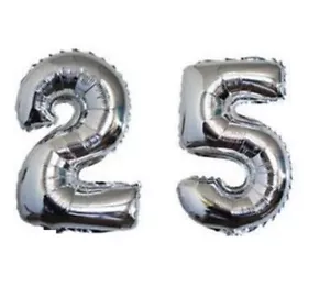40" Large Happy 25 Silver Number Balloons 25th Birthday Anniversary Foil Float - Picture 1 of 1