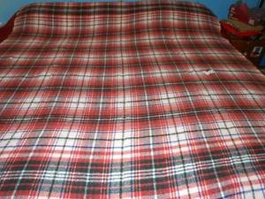 Vintage Red and White Plaid Satin Edge Camping Blanket 71" Long x 68" Wide - Picture 1 of 17