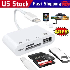 For iPhone iPod iPad IOS 12 Portable 4 in 1 USB SD TF Card Reader Camera Adapter - Picture 1 of 10