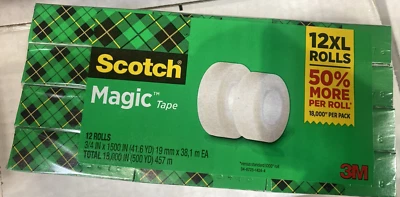 Scotch Magic Tape Recarga 12 Rollos, 3/4" x 1500" por Acabado Mate Original Foto 1 de 4