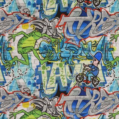 0,5m Softshell mit Graffiti, Digitaldruck,blau/grün, 208071.0801 (18,50 EUR/m) - Bild 1 von 3