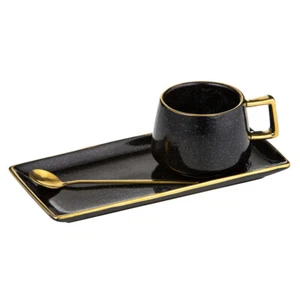 3pc Tempa Rae New Bone China/SS Coffee Cup Mug/Dish Plate/Spoon Set Charcoal - Picture 1 of 3