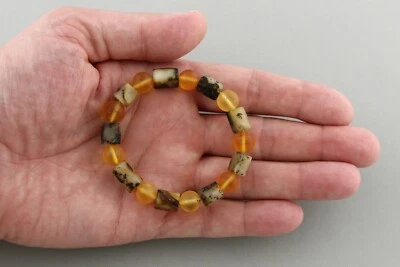 Brazalete UNISEX Genuino Ámbar Báltico Cilindro Cuentas Redondas Elástico 10.4g 30621-12 Foto 1 de 4