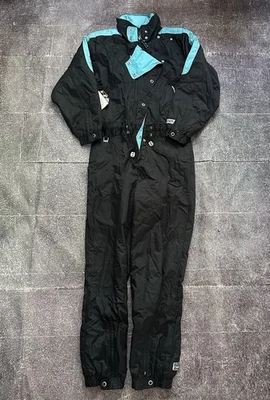 Women's Vintage 90's Spyder Black Powder Blue One Piece Winter Ski Snowsuit Sz 8 - Image 1 of 4