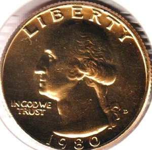 Very Nice 1980 US Washington 24k Gold Plated Quarter Dollar Collection Coin USA - Picture 1 of 2