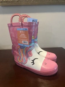 Girl's Waterproof Easy Pull-On Lined Rain Boots unicorn pink size 13/1 warm - Picture 1 of 6