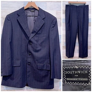Traje Southwick a medida a rayas 3 botones gris lana para hombre 44R 36x31 pantalones plisados - Imagen 1 de 14