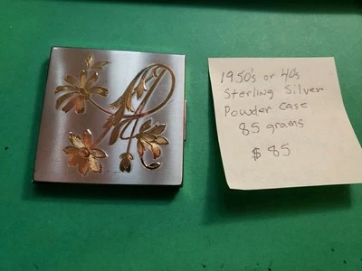 Interesting Antique 1940s Sterling Silver Powder Case 85grams - Изображение 1 из 4