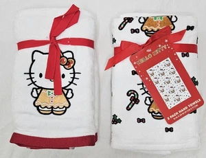 Hello Kitty Gingerbread Girl Christmas Hand Towel Set of 4 Holly Candy Canes Bow - Picture 1 of 3