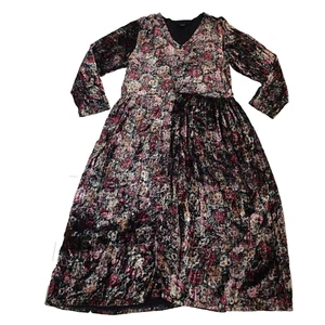 VTG Nostalgia Womens m Long Sleeve Floral Velvet Dress Button Front goth - Picture 1 of 20