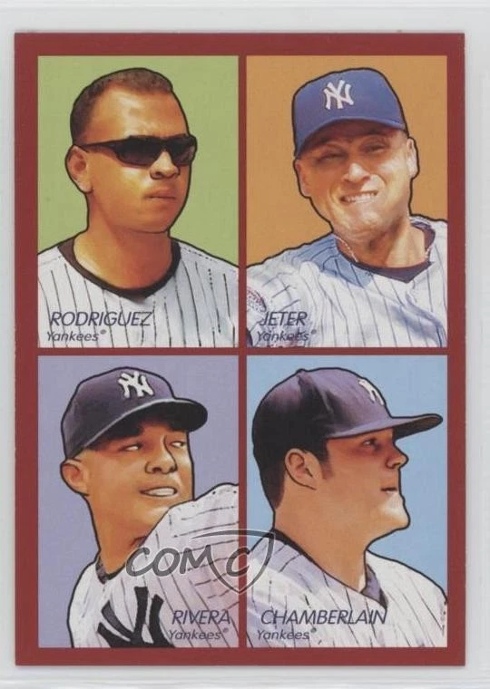 2009 Upper Deck Goudey 4-in-1 Red Alex Rodriguez Derek Jeter Mariano Rivera HOF - Image 1 of 2