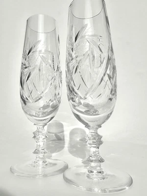 6x Bleikristall Sekt Champagner Gläser Kelche Flöten Glas Schleuderstern Vintage - Bild 1 von 4