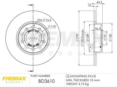 Disco de freno FREMAX BD-3610 para ALFA ROMEO, FIAT, JEEP Foto 1 de 3