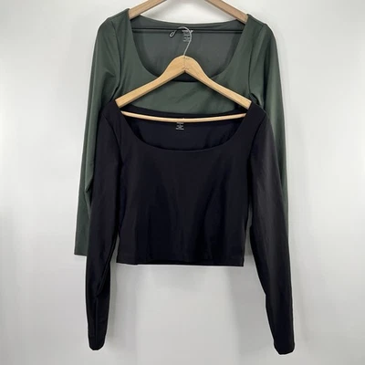 (3) Old Navy Active PowerSoft Top Women Large Green Black GO-DRY Light Support - Image 1 of 4