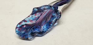 ART GLASS BLUE CRANBERRY SPLATTER SLAG LONG STEM GLASS FLOWER 8 1/2" - Picture 1 of 4