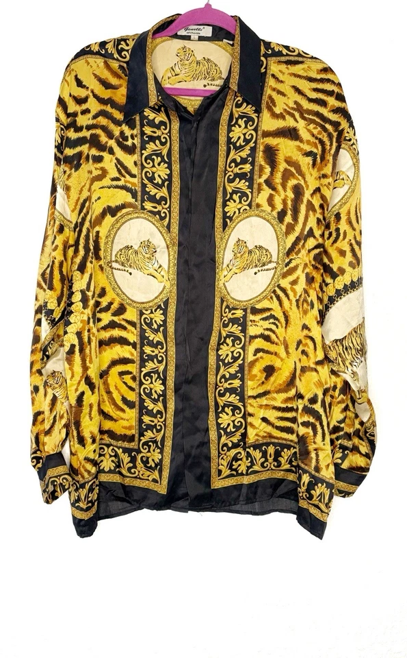 Vintage Men’s Genelli Italiano 100% Silk Shirt Tiger Print Motif! - Image 1 of 4