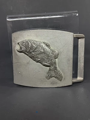 Fish Belt Buckle, Largemouth Bass, Fishing, Solid Pewter, Vintage, John McCann - Image 1 of 3