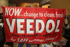 Nuevo de Lote Antiguo 34"x58" Vintage Años 50 Veedol Motor Gasolinera Tela Banner Letrero - Imagen 1 de 7