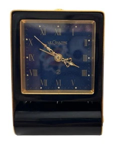 Vintage Le Coultre Swiss Desk 2 Day TRAVEL ALARM CLOCK Lapis & Gold Works DR-262 - Picture 1 of 9