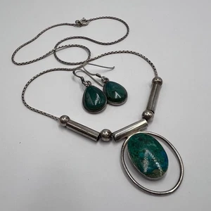 Vintage Sterling Silber 925 Chrysokoll Schmuckset Halskette & Ohrringe 12g - Bild 1 von 8