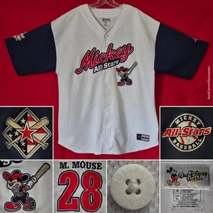 Vintage Y2K Disney Mickey All-Stars L genäht Kurzarm 6-Knopf Baseball Trikot - Bild 1 von 23