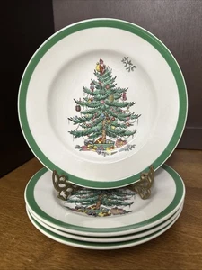 4 Spode Bread Plates 6.5” Christmas Tree Vintage England - Picture 1 of 4