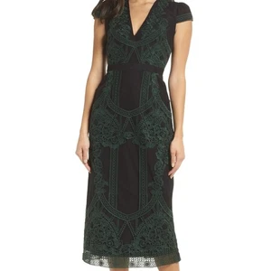 Foxiedox schwarz Remmie grün bestickt Spitze Midi Etuikleid Gr. Small edel - Bild 1 von 12