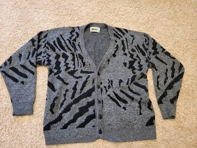 Vintage Le Tigre Cardigan Sweater Sz XL Black Gray Geometric Button Up 80s/90s - Image 1 of 4