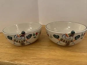 Lot of 2 Pfaltzgraff Winterberry 4.25" Snack Dip Bowls Snowman - Picture 1 of 4