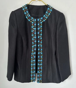 Anthracite By Muse Black Blue Beaded Artsy Unique Lined Blazer Jacket Women’s 8 - Picture 1 of 8