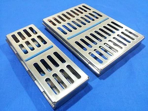 2 STAINLESS STEEL DENTAL STERILIZATION CASSETTE BOX TRAY FOR 5 &10 INSTRUMENTS - Picture 1 of 4