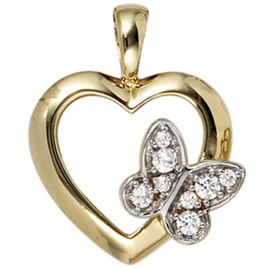 JOBO Anhänger Herz Schmetterling 333 Gold Gelbgold 8 Zirkonia Herzanhänger Goldh - Bild 1 von 4