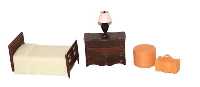 Lot 1950’s Vintage Plastic Doll Furniture Bed Dresser Lamp Luggage Ottoman-SU - Image 1 of 4