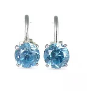 Vintage Pair Solid 18ct Yellow White Gold Blue Zircon French Screw Earrings Set - Picture 1 of 10
