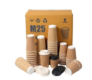 500 x 8oz KRAFT 3-PLY RIPPLE PAPER COFFEE CUPS - M25 GLOBAL - Picture 1 of 6