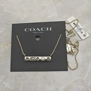Coach ladies' crystal tag gold tone necklace - Picture 1 of 1