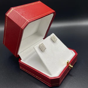 Natural Diamond Cluster Stud Earrings in 14K White Gold Overlay Sterling Silver - Picture 1 of 11