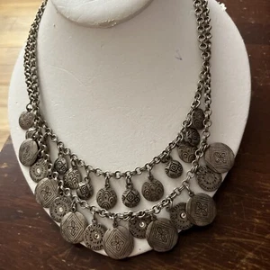 Chicos Double Strand Chain Necklace With Charms Coins 19”L - Picture 1 of 13