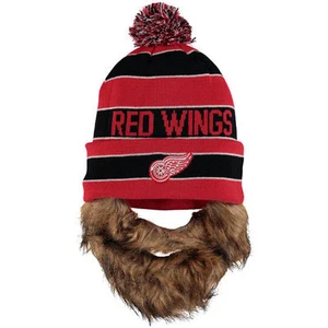 Herren Detroit Red Wings Old Time Hockey rot/schwarz Kunstbart Bündchen Bommel Strickmütze - Bild 1 von 2