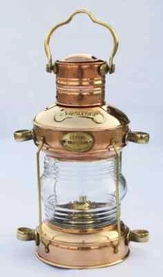 Antigua lámpara de aceite de anclaje de latón y cobre náutico marítimo barco linterna barco luz Foto 1 de 4