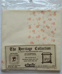 Aida Fabric Heritage Collection Peach Floral Printed Border 14 Count 14X14 NOS - Picture 1 of 3