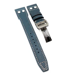 22mm Pilot Style Prussian Blue Calf Leather Watch Strap For IWC, Rivet Lug - Imagen 1 de 2