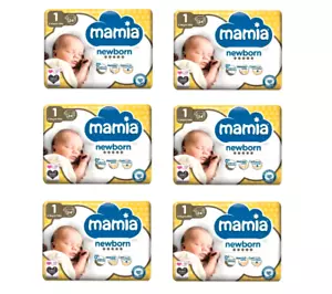 6x Mamia Size 1 Nappies NewBorn ( 6 x 24) Pack / 2-5kg/4-11lbs - Picture 1 of 3