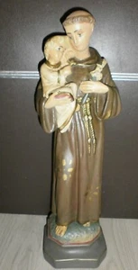 ANCIENNE STATUE RELIGIEUSE: Saint ANTOINE & JESUS / PLATRE POLYCHROME /N°3/H.45c - Picture 1 of 7