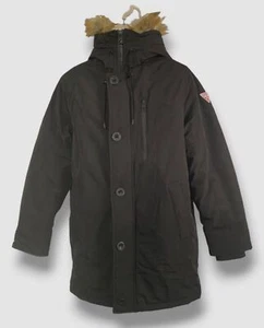 $350 Guess Men's Black Front-Zip Logo Faux Fur Hooded Parka Coat Jacket Size S - Picture 1 of 5