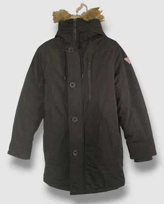 $350 Guess Men's Black Front-Zip Logo Faux Fur Hooded Parka Coat Jacket Size S - Image 1 of 4