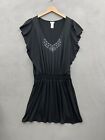 Dotti Resort Women’s XL Embroidered Dress Tunic Cover-Up Black Elastic Waist